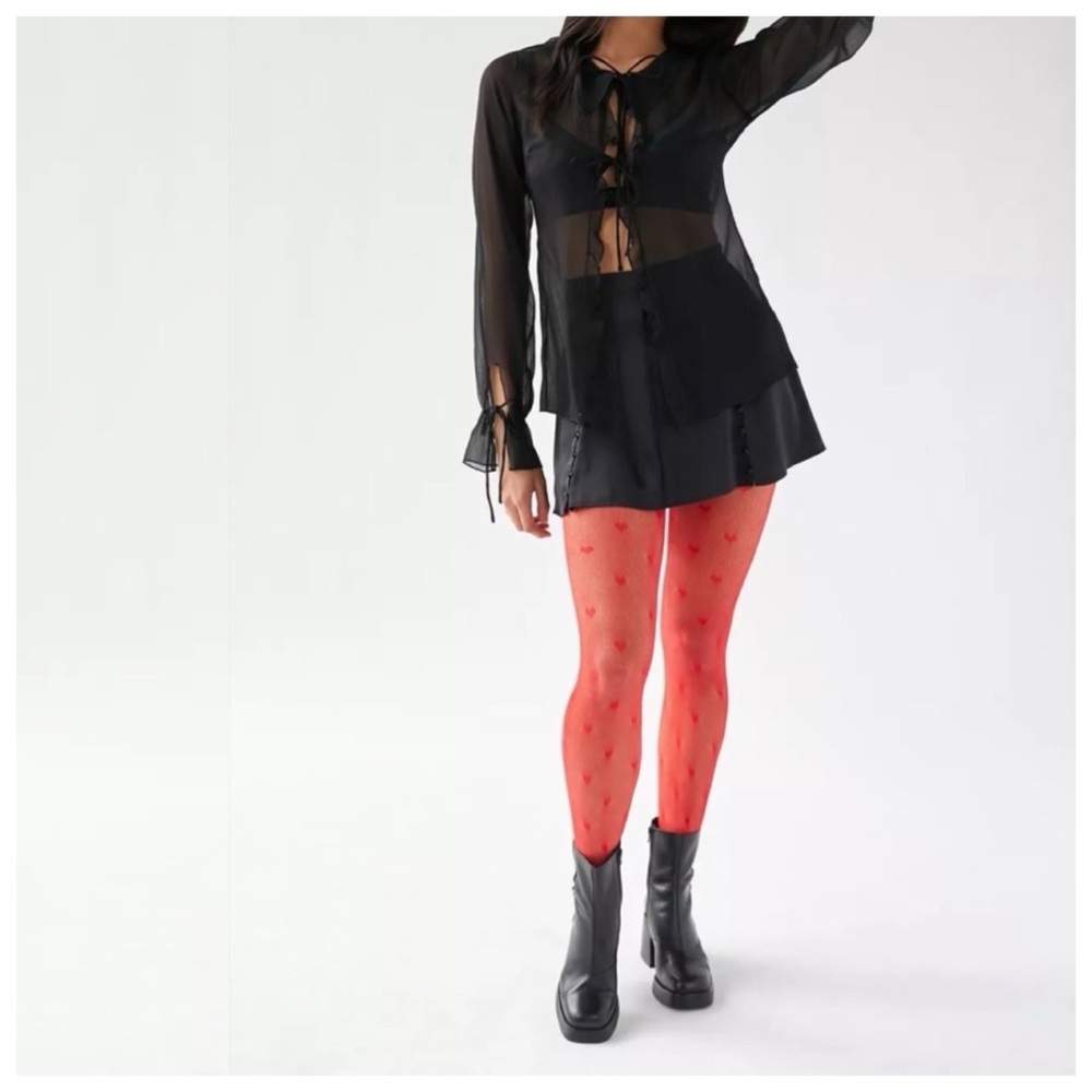 Urban Outfitters Red Hots Heart Fishnet Tights